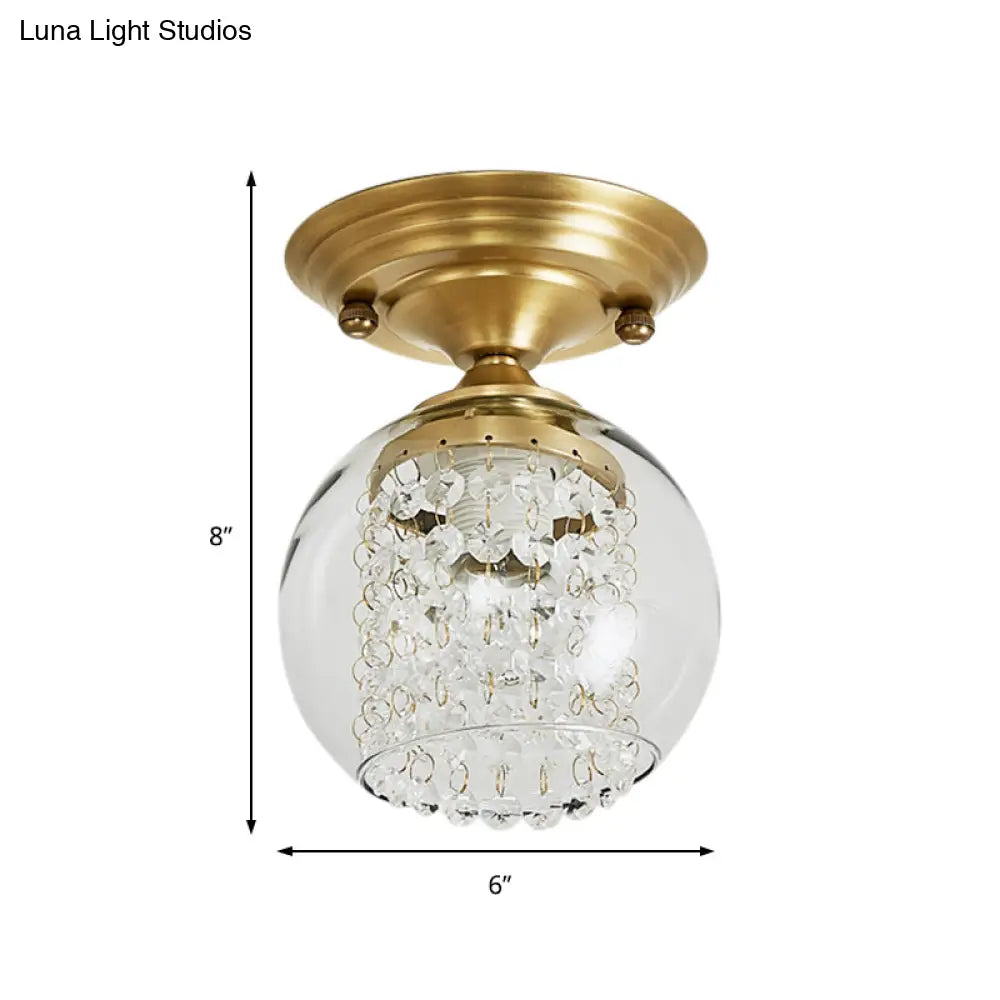 Modern Crystal Strand Clear Glass Ceiling Flush Mount For Hallway 1-Light Brass Fixture