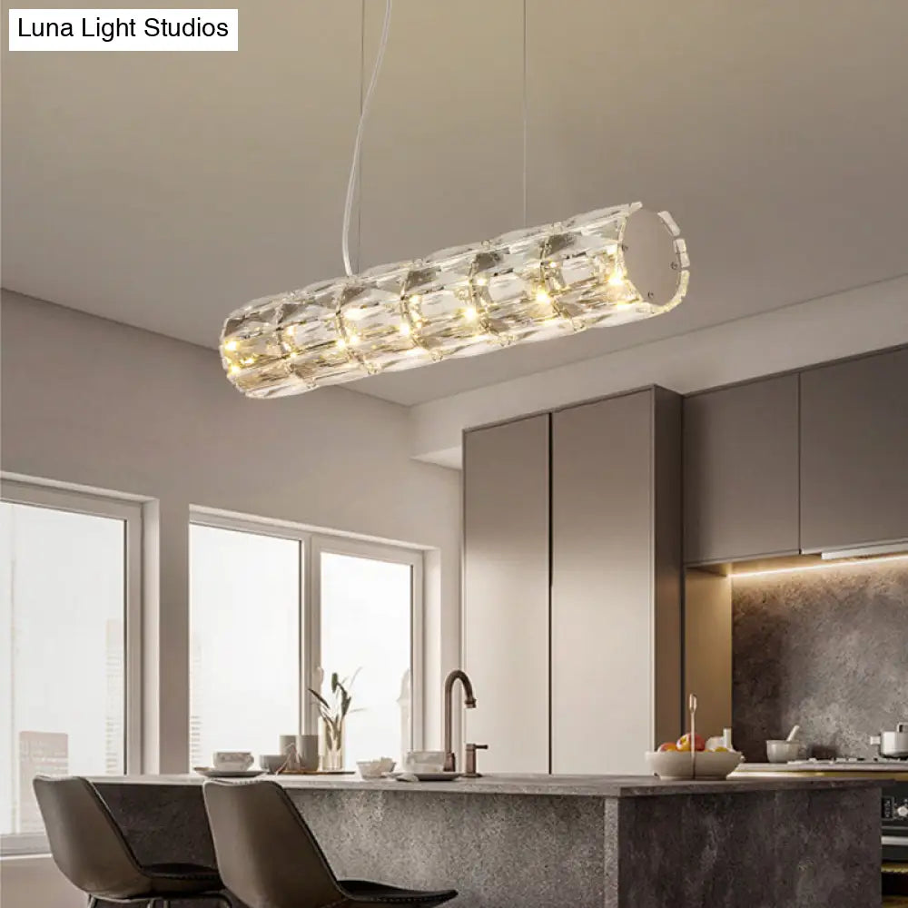 Modern Crystal Tube Island Light With 6/8 Bulb Suspension - Clear And Stylish