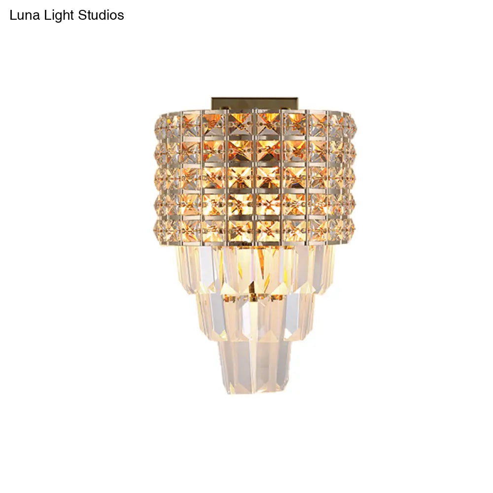 Modern Crystal Wall Lighting: 2-Light Gold Flush Mount For Living Room