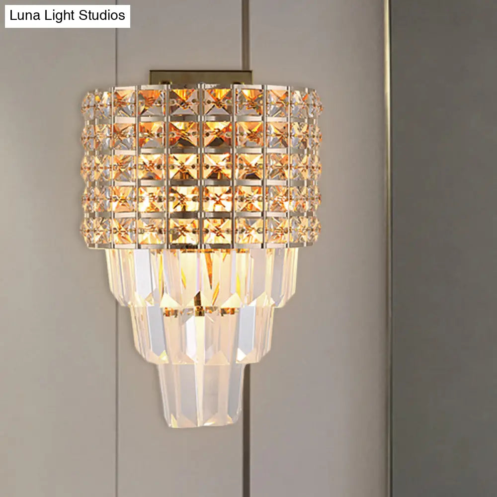 Modern Crystal Wall Lighting: 2-Light Gold Flush Mount For Living Room
