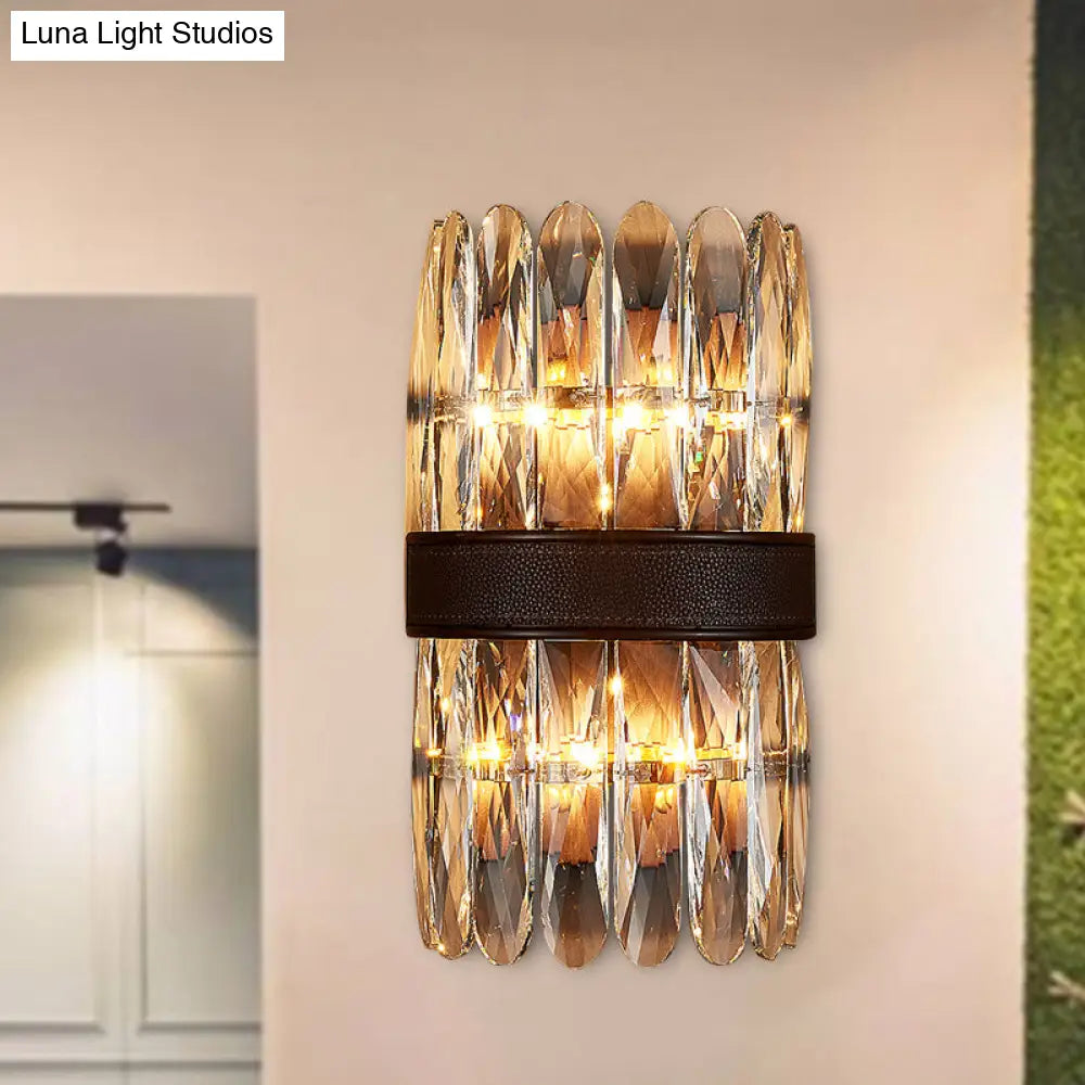 Modern Crystal Wall Sconce Light - Black Cylinder Block Fixture (2/4 Lights)