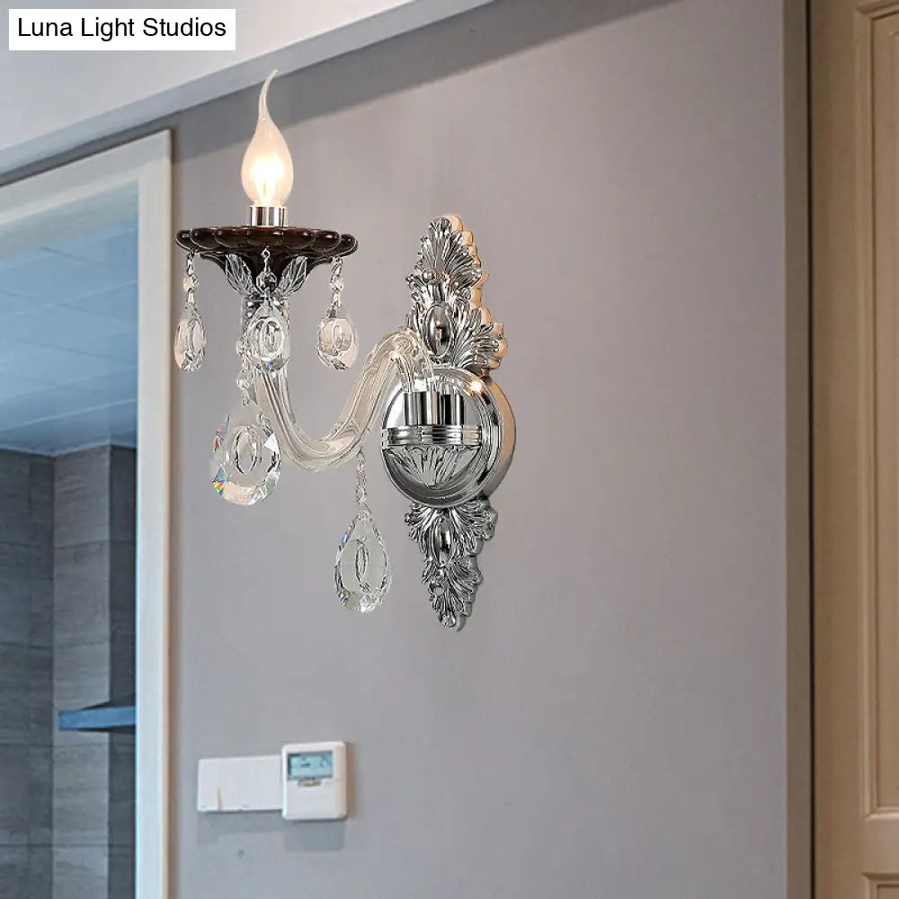Modern Crystal Wall Sconce With Silver Candle Design - Ideal For Bedroom Lighting