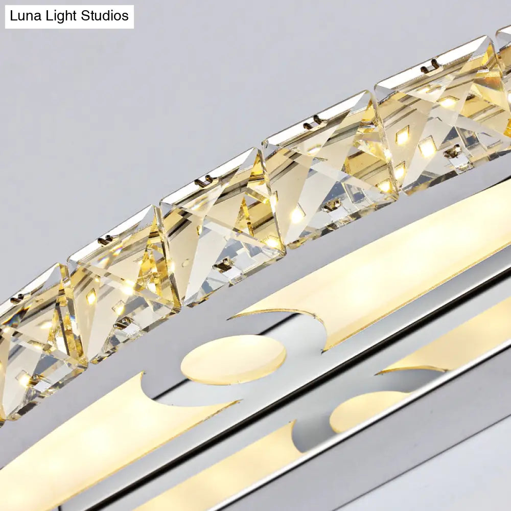 Modern Curved Vanity Lighting: Clear/Champagne Crystal Led Wall Mounted Lamp - 17/21 W Warm/White