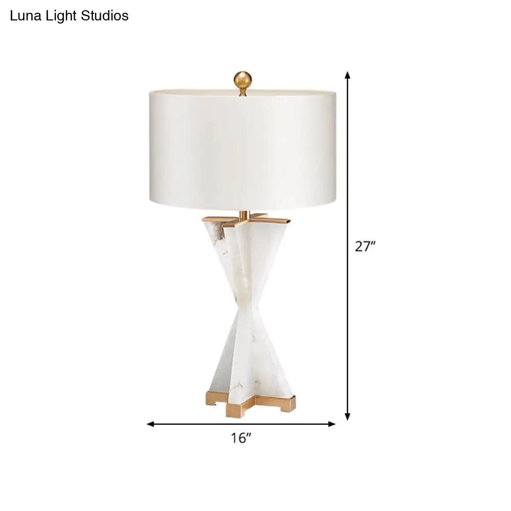 Modern Cylinder Study Lamp - 16/16.5 Wide Fabric Shade White Bedside Reading Light