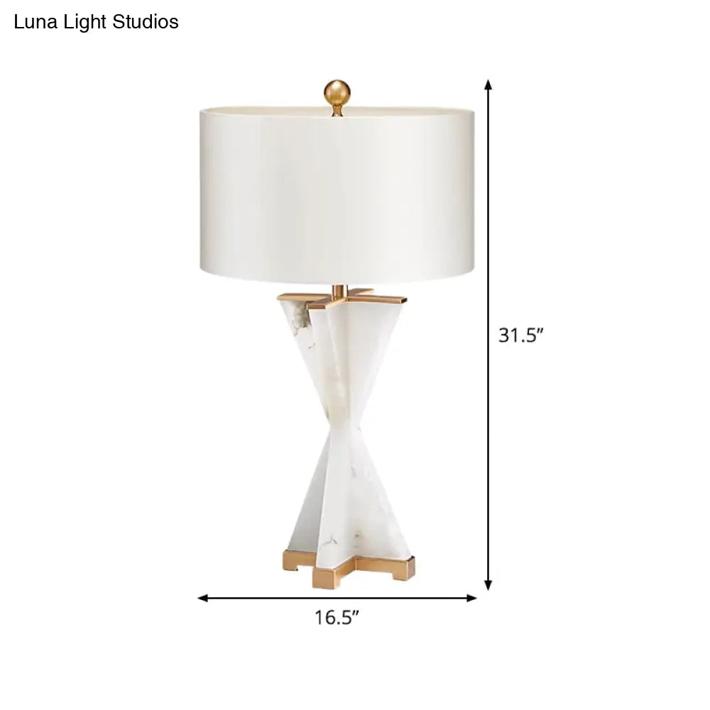 Modern Cylinder Study Lamp - 16/16.5 Wide Fabric Shade White Bedside Reading Light