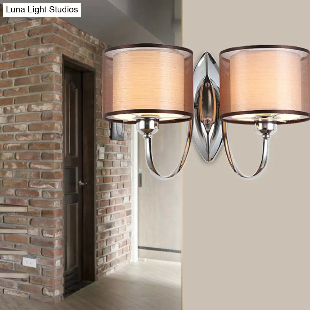 Modern Cylindrical Fabric Shade Wall Sconce - Stylish 1/2-Light Hallway Fixture With Chrome Finish