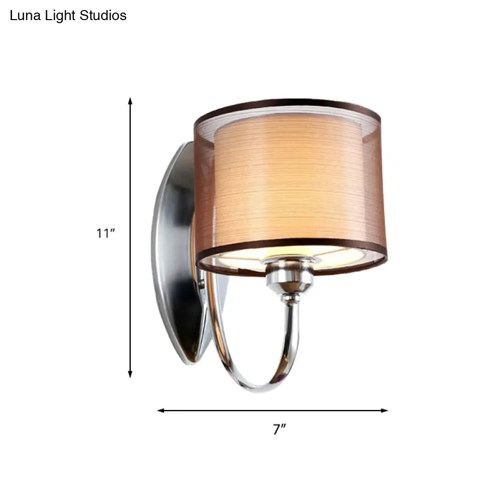 Modern Cylindrical Fabric Shade Wall Sconce - Stylish 1/2-Light Hallway Fixture With Chrome Finish