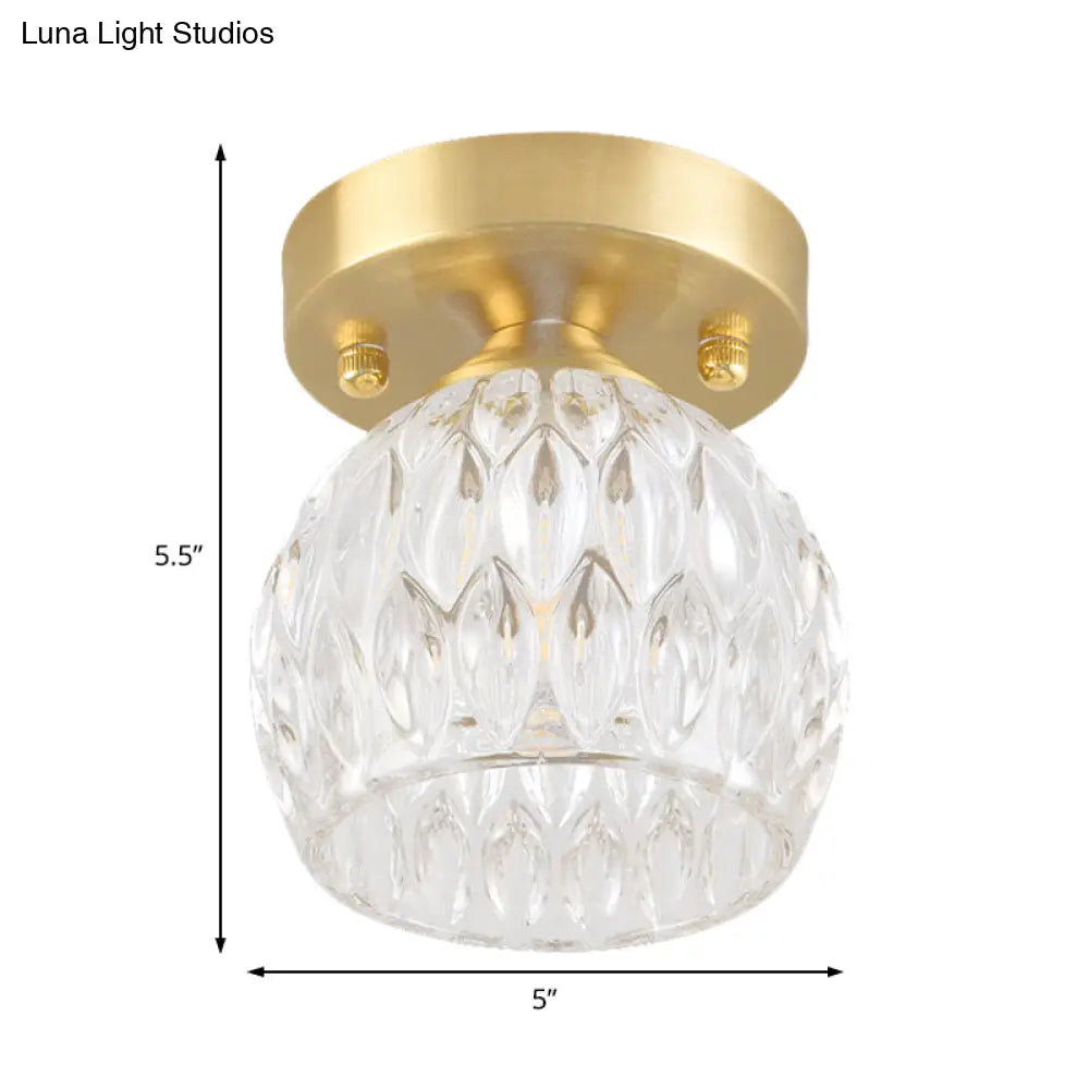 Modern Dimpled Crystal Flush Mount Ceiling Light For Corridor - 1 Brass Fixture