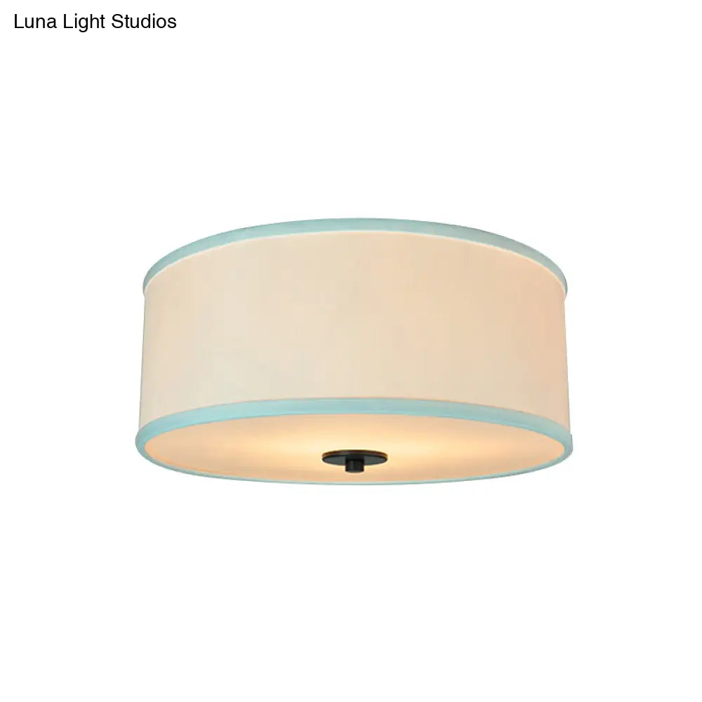 Modern Drum Shade Flush Mount Light With 5 Bulbs 16’/19.5’ Wide Grey/White Green Rim - Bedroom