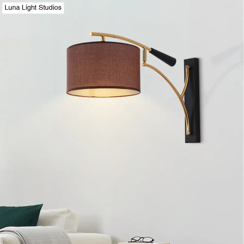 Modern Drum Shade Wall Lamp - 1 Head Fabric Lighting For Bedroom In Flaxen/Coffee