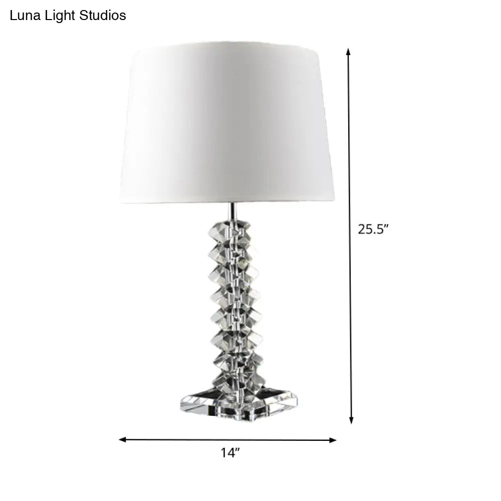 Modern Fabric Desk Lamp: Conical Night Table Light With Crystal Base White - 1 Bulb
