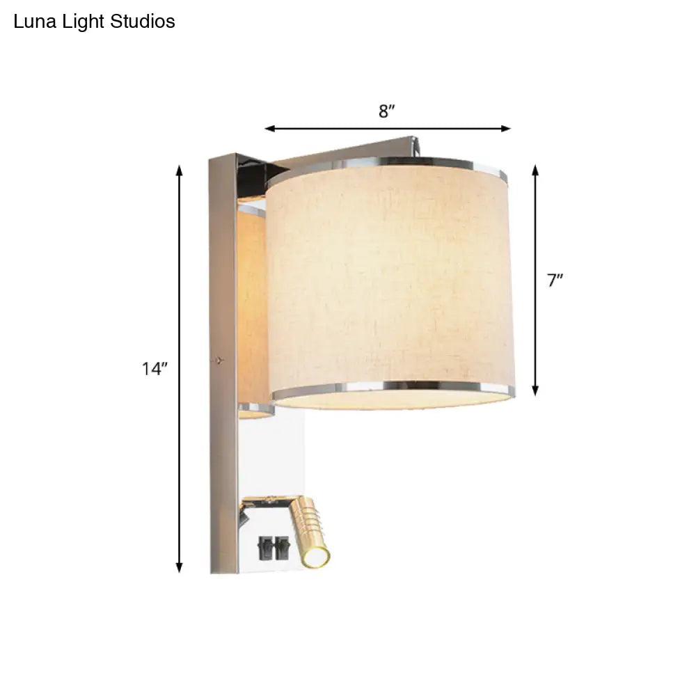 Modern Fabric Led Wall Sconce Light In Chrome For Living Room