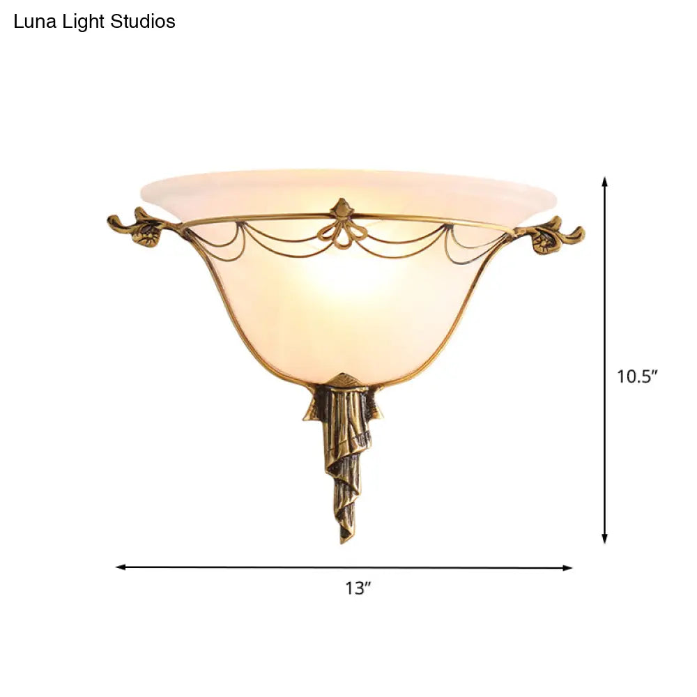 Modern Flare Milk Glass Wall Light: Brass Flush Mount Sconce For Bedside
