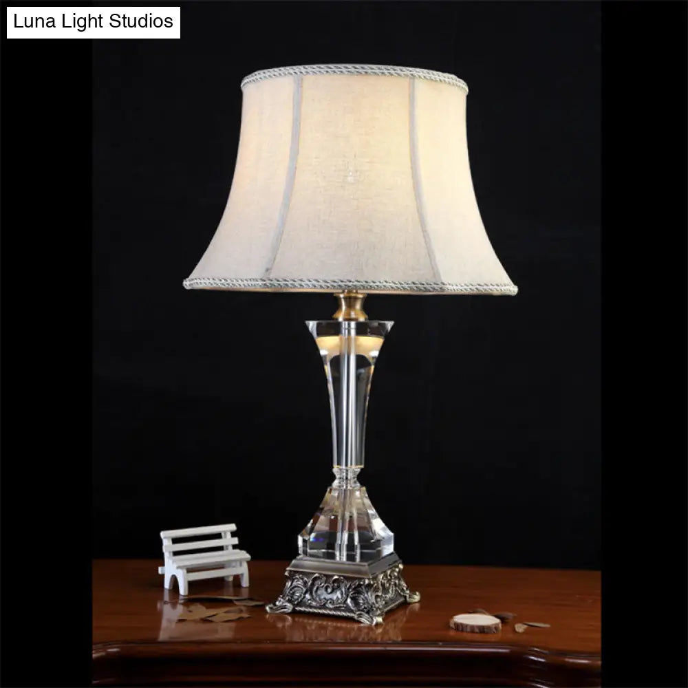 Modern Flared Fabric Desk Lamp With Metallic Base - Grey Table Light