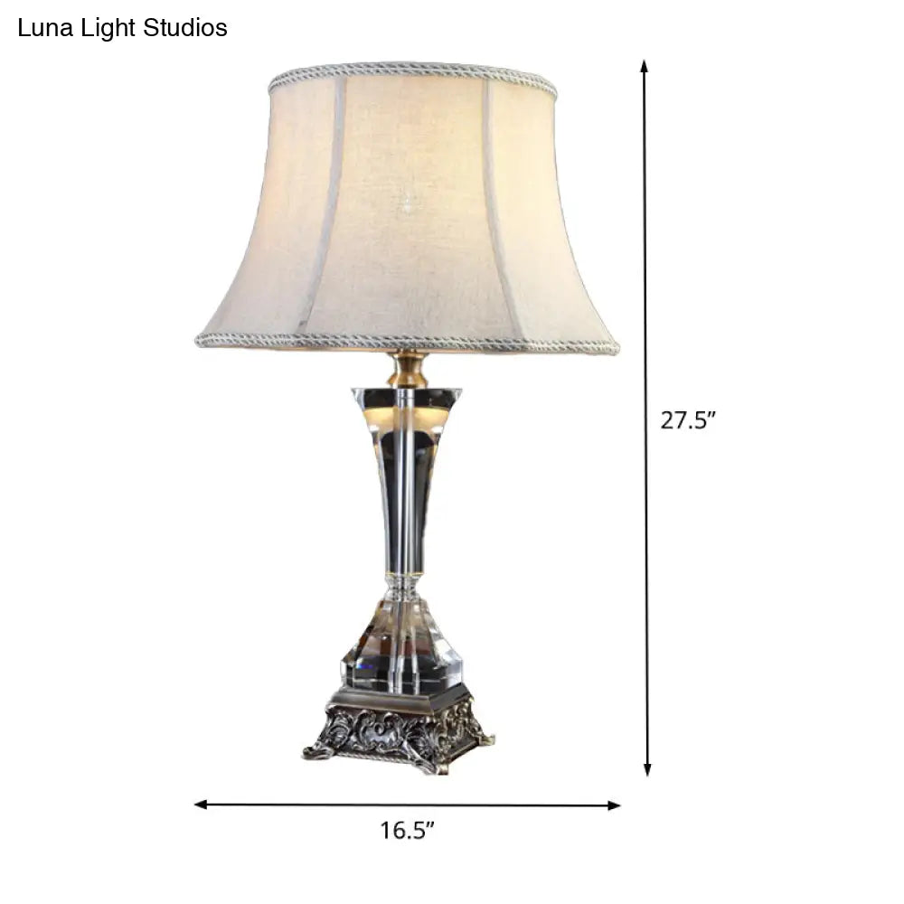 Modern Flared Fabric Desk Lamp With Metallic Base - Grey Table Light