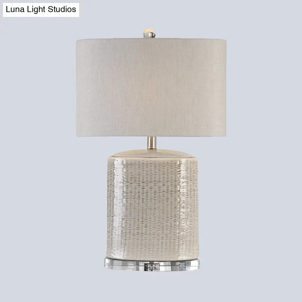 Modern Flaxen Drum Task Table Lamp For Living Room - 1 Head Fabric Night Light