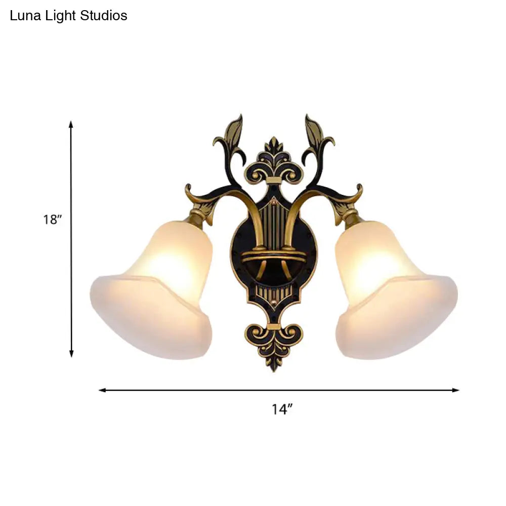 Modern Frosted Glass & Gold 1/2-Light Wall Sconce With Curved Arm For Foyer