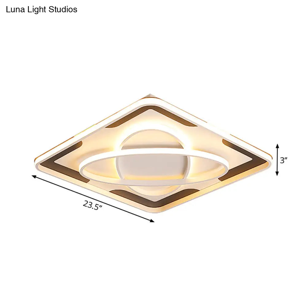 Modern Geometric Flush Ceiling Light Fixture - Integrated Led Metal Black/White Warm/White