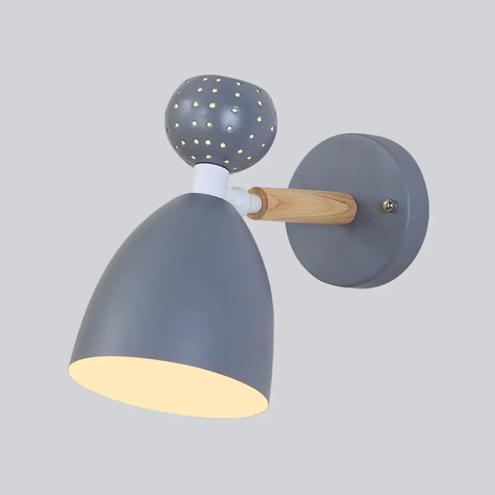 Modern Geometric Wall Sconce With Wood Deco - Macaron Metal Reading Light Grey