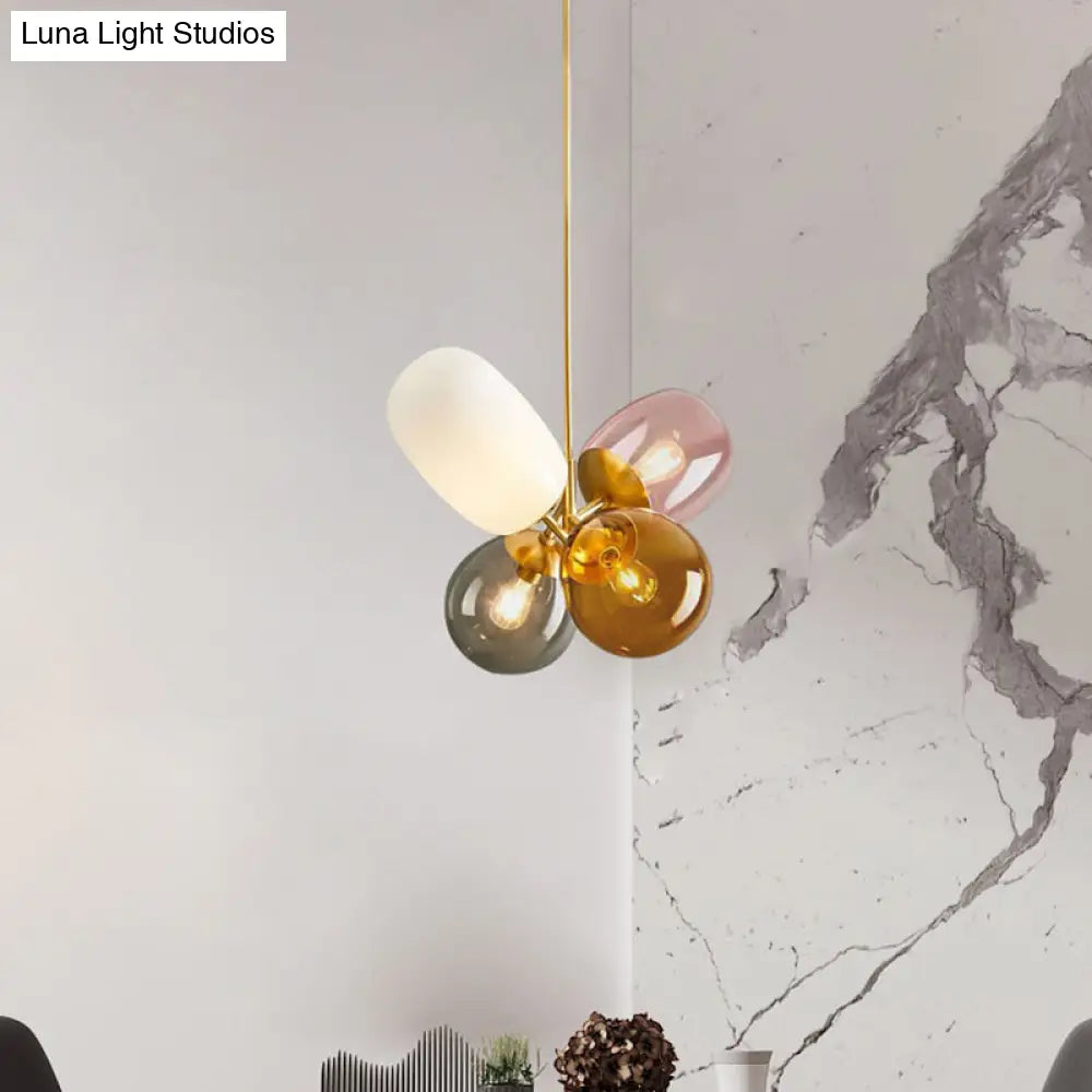 Contemporary Multi-Color Glass Chandelier With Multiple Elliptical Pendant Lights