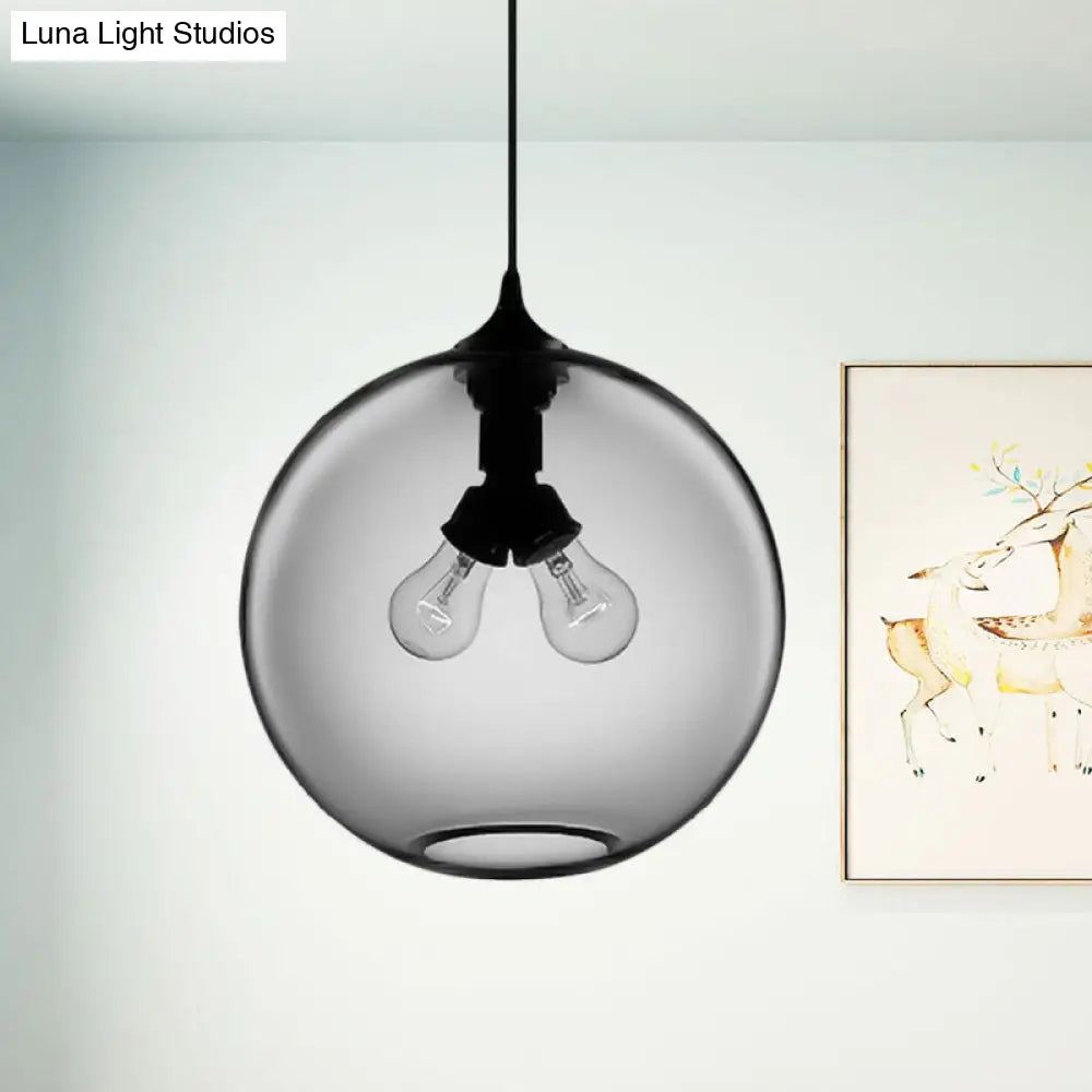 Modern Glass Globe Pendant Light - 2 Lights Red/Brown/Clear