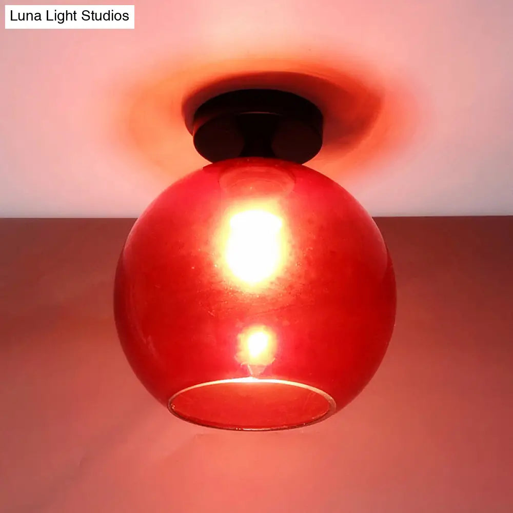 Modern Glass Semi Flush Mount Ceiling Light With Spherical Shade For Hallway