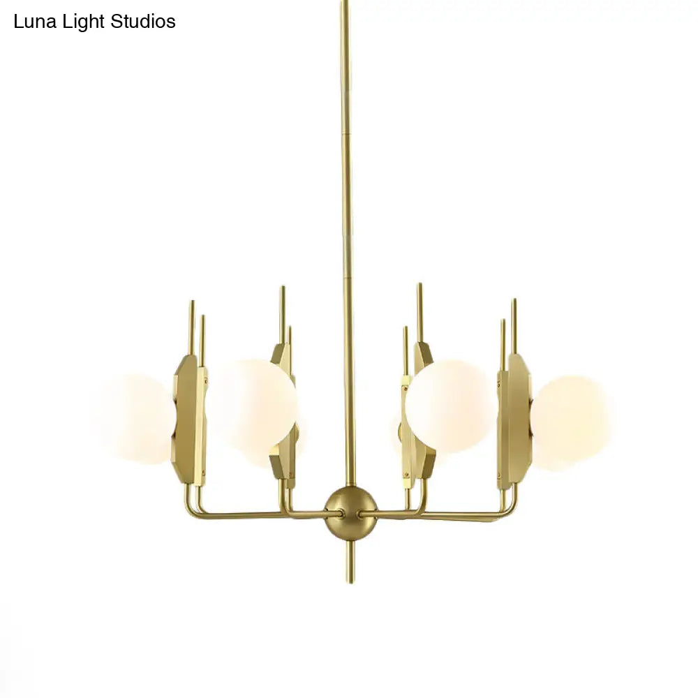Modern Gold 8-Light Chandelier With Milk White/Smoke Gray Glass Shades - Ideal For Living Room