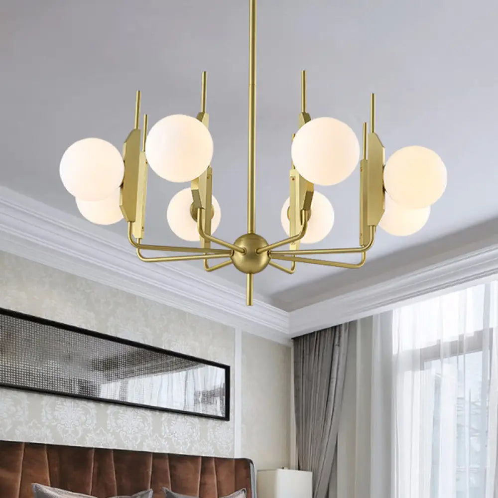 Modern Gold 8-Light Chandelier With Milk White/Smoke Gray Glass Shades - Ideal For Living Room /