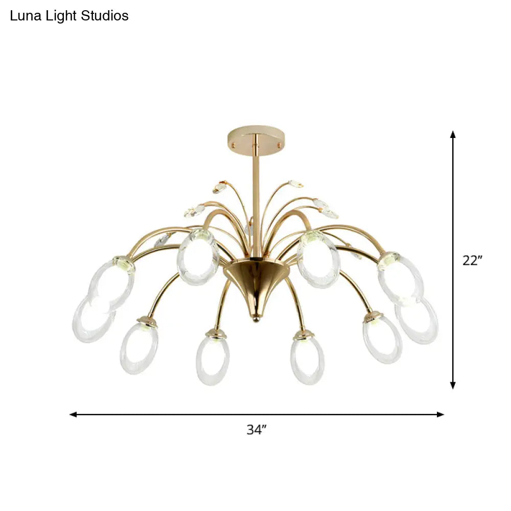 Modern Gold Chandelier Lamp With Oval Glass Shades - 6/8/10 Head Ceiling Light