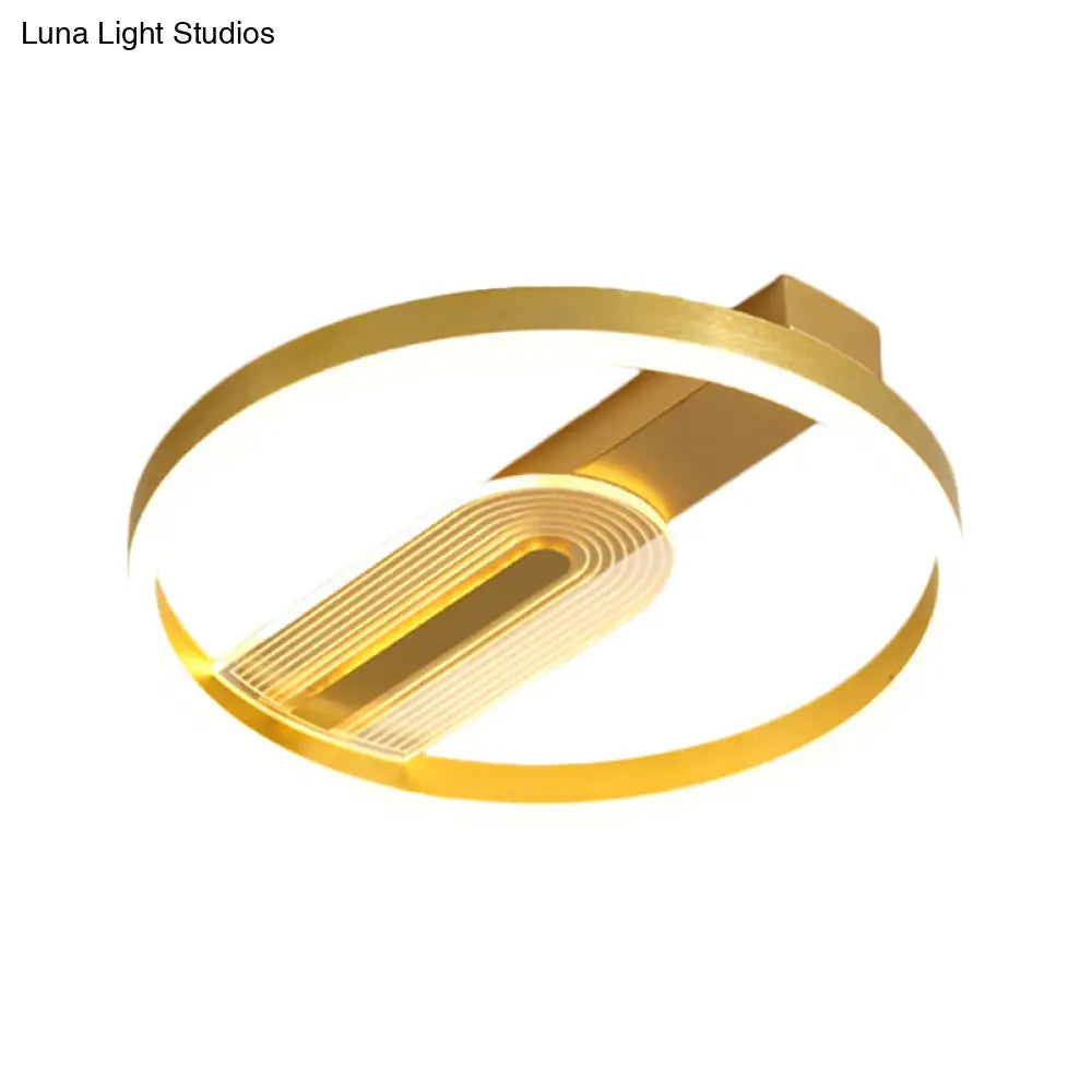 Modern Gold/Coffee Circle Frame Flush Mount Led Lamp Fixture With Warm/White Light