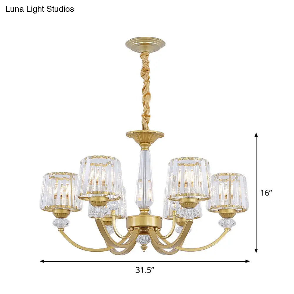 Modern Gold Crystal Block Chandelier - Barrel Design With 3/6 Lights Dining Room Lighting