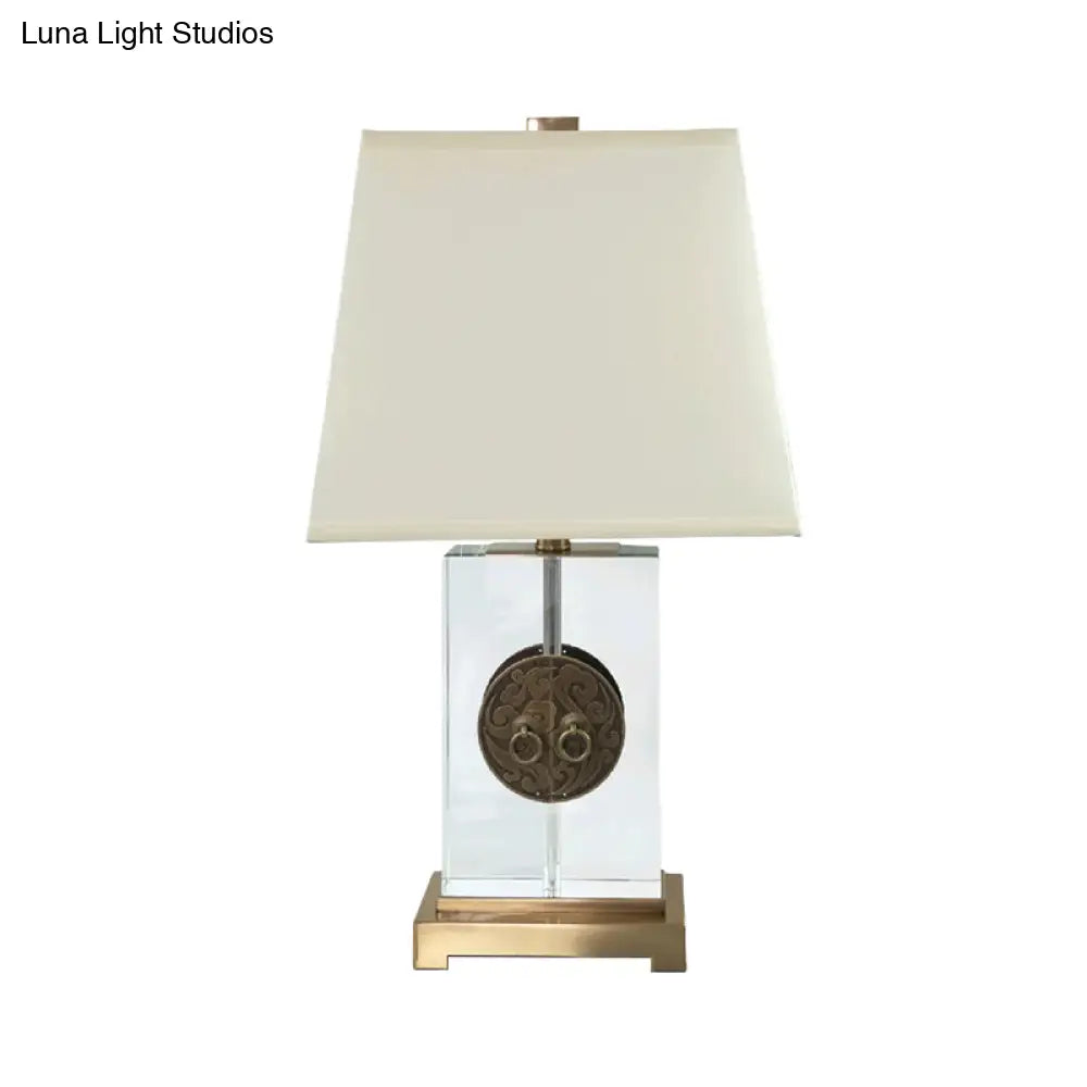 Modern Gold Crystal Desk Lamp With Rectangular Fabric Shade - 1 Bulb Night Table Light