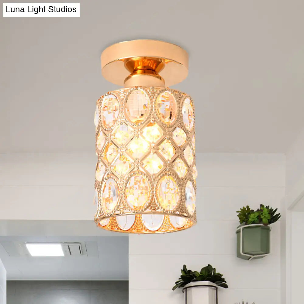 Modern Gold Crystal Flush Light For Corridors - Recessed 1 - Light Mount