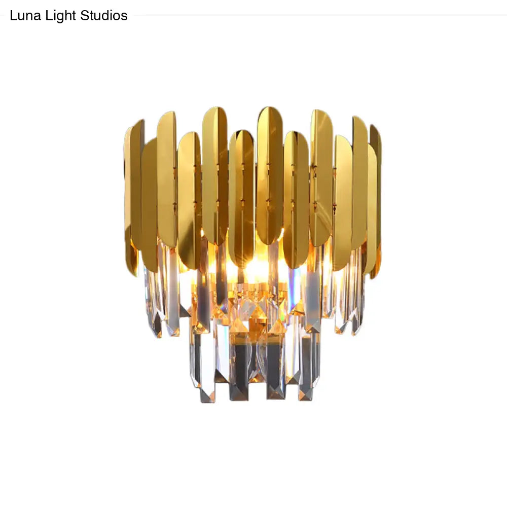 Modern Gold Crystal Wall Sconce: 3-Light Flush Lamp For Corridor