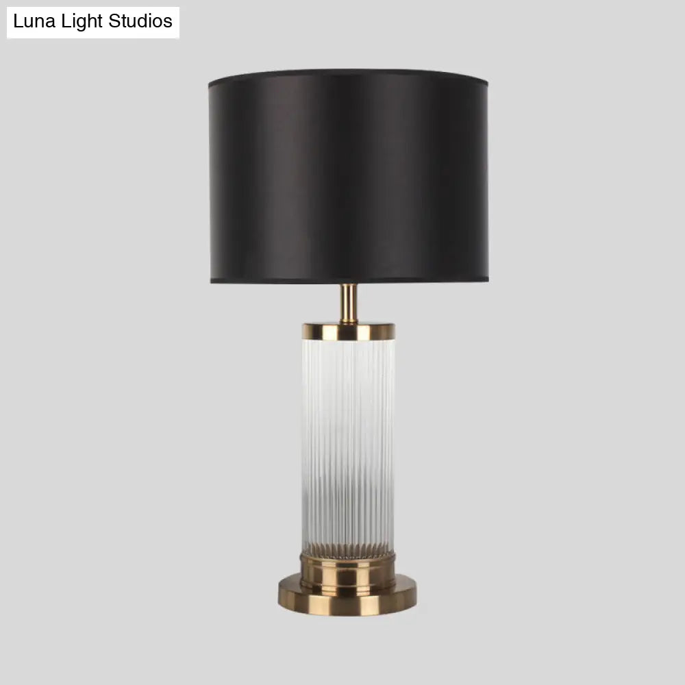 Modern Gold Cylindrical Nightstand Lamp With Hand-Cut Crystal: Ideal For Reading Books
