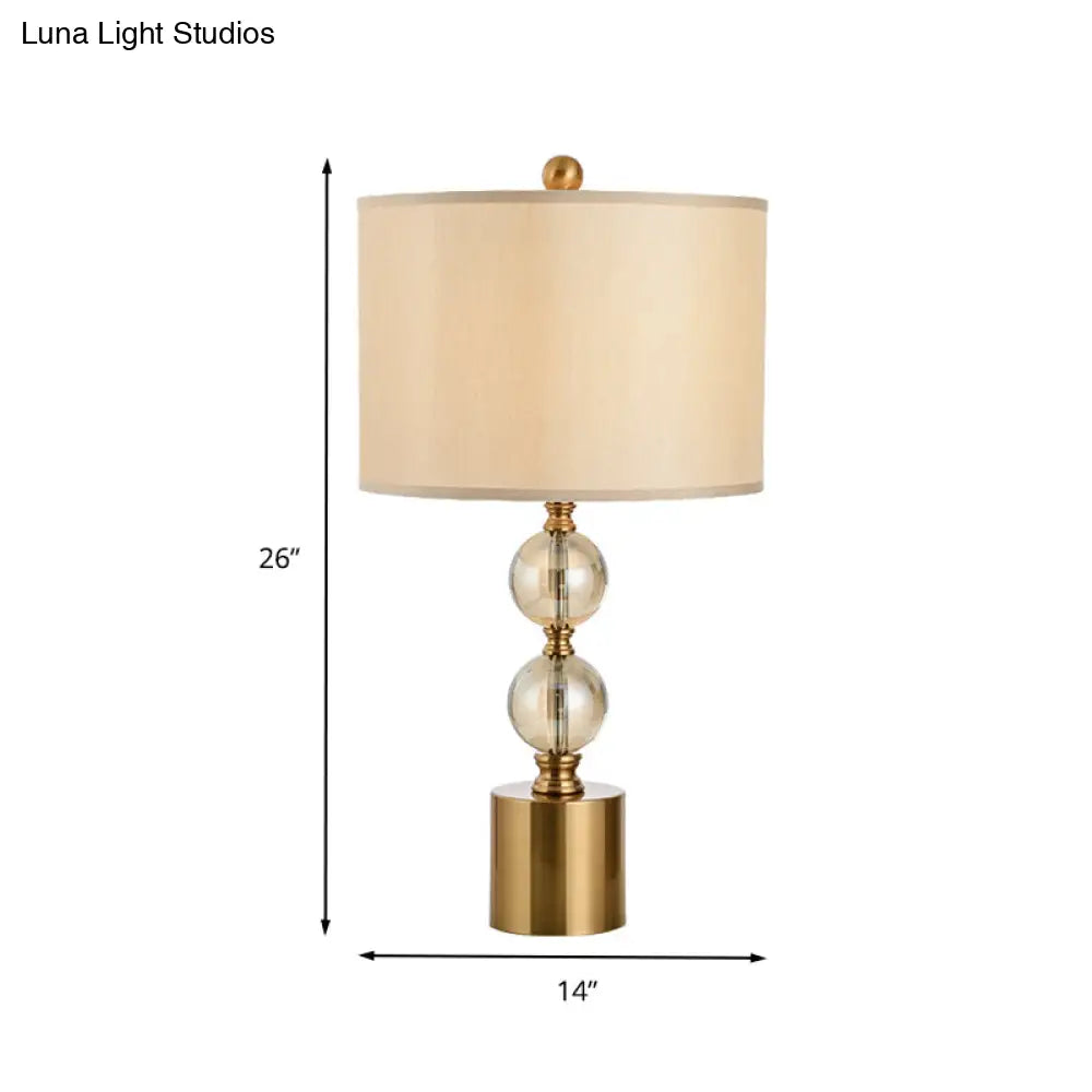 Modern Gold Cylindrical Table Lamp With Metal Base