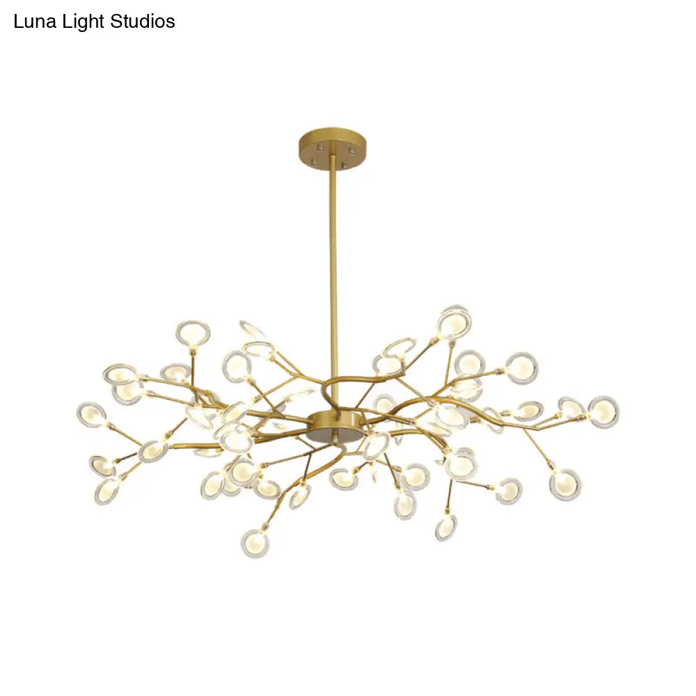Modern Gold Finish Chandelier With Branch Arm Pendant - Multi-Light Metal Ceiling Fixture