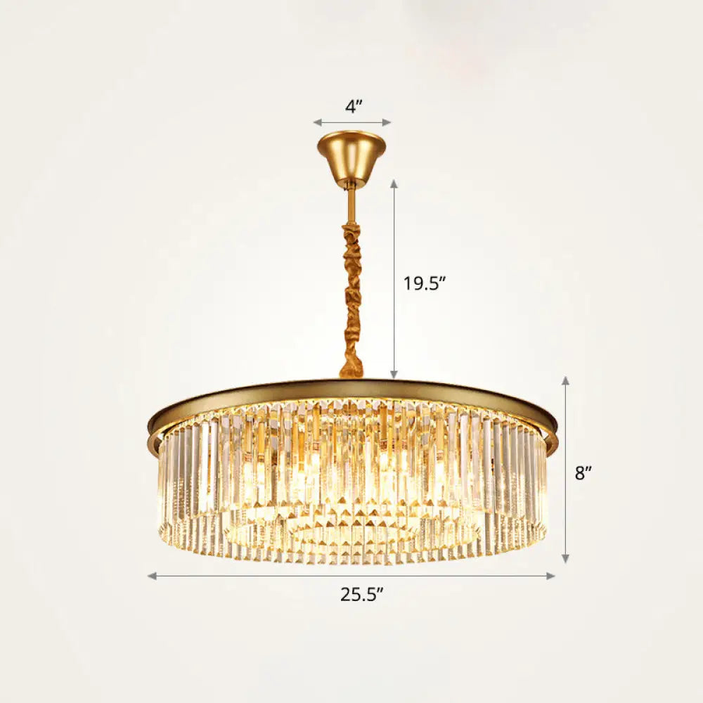 Modern Gold Finish Crystal Ceiling Chandelier For Living Room / 25.5’