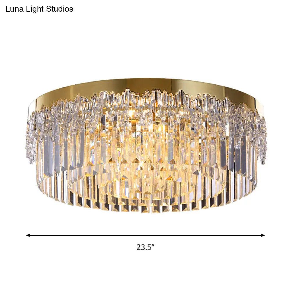Modern Gold Finish Flush Mount Ceiling Light With Crystal Rods - 3/5/6 Heads 3 - Sided Clear