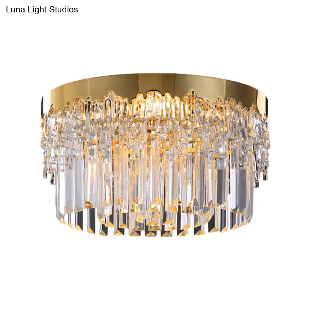 Modern Gold Finish Flush Mount Ceiling Light With Crystal Rods - 3/5/6 Heads 3 - Sided Clear
