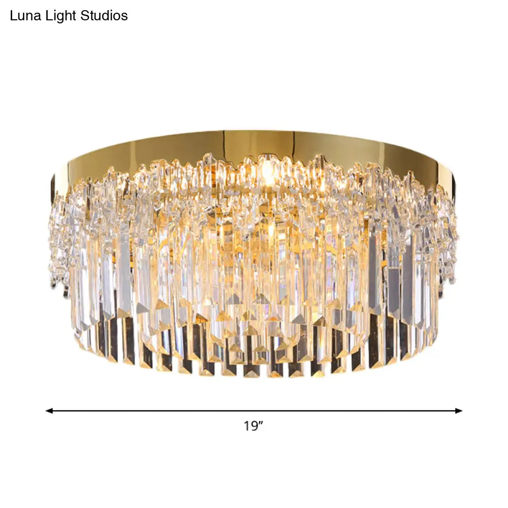 Modern Gold Finish Flush Mount Ceiling Light With Crystal Rods - 3/5/6 Heads 3 - Sided Clear