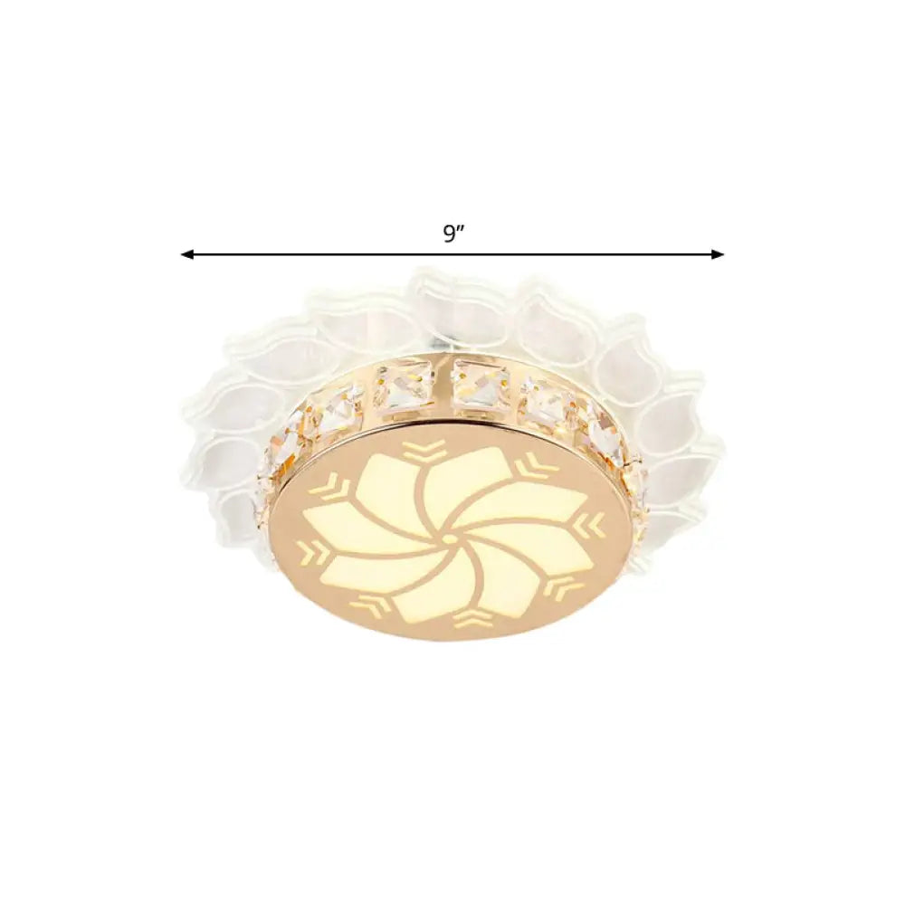 Modern Gold Finish Led Ceiling Lamp With Clear Crystal Cherry Blossom Design And Multi-Color