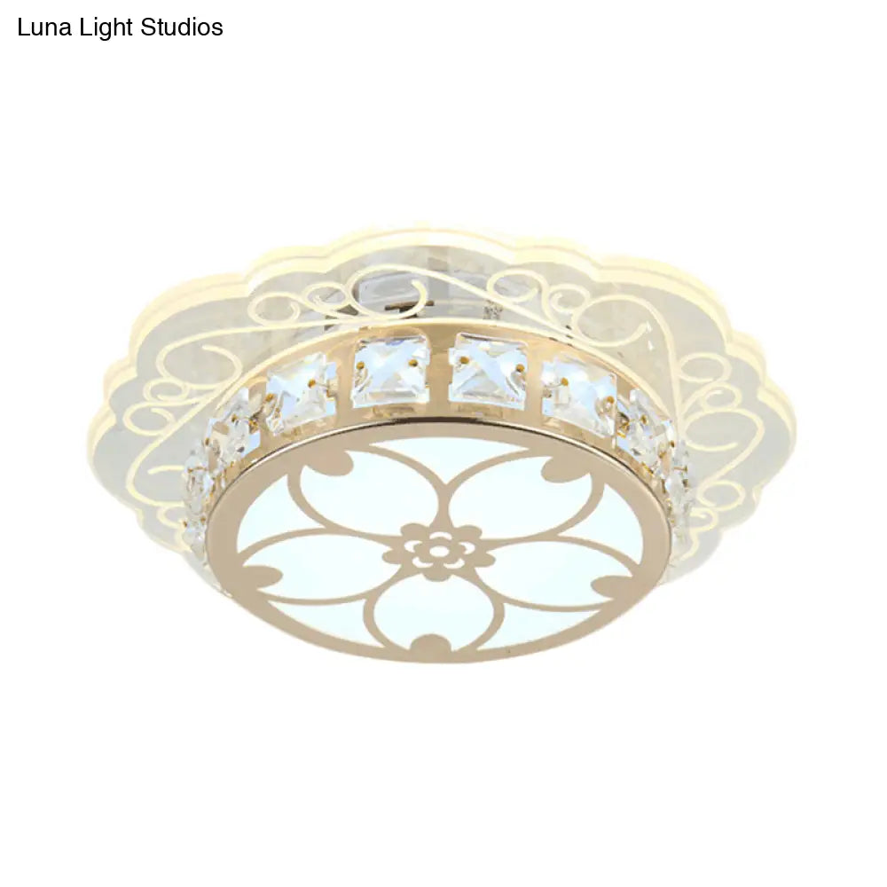 Modern Gold Finish Led Ceiling Lamp With Clear Crystal Cherry Blossom Design And Multi - Color