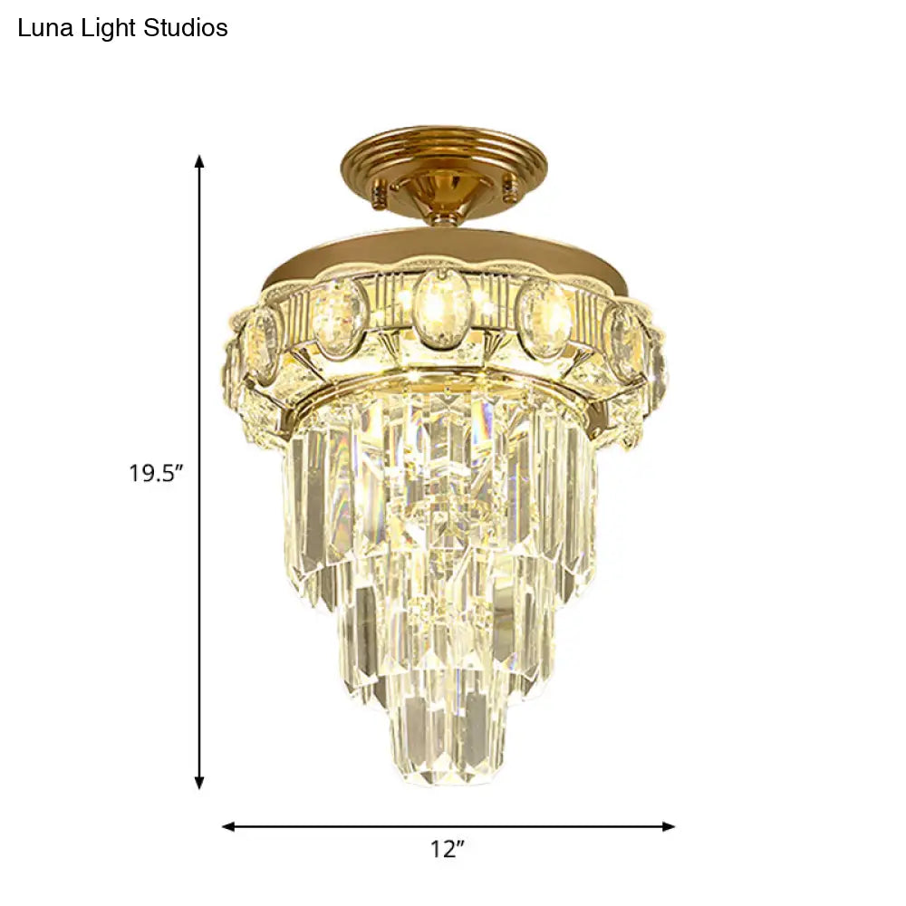Modern Gold Finish Led Crystal Block Ceiling Lamp - Semi Mount Lighting
