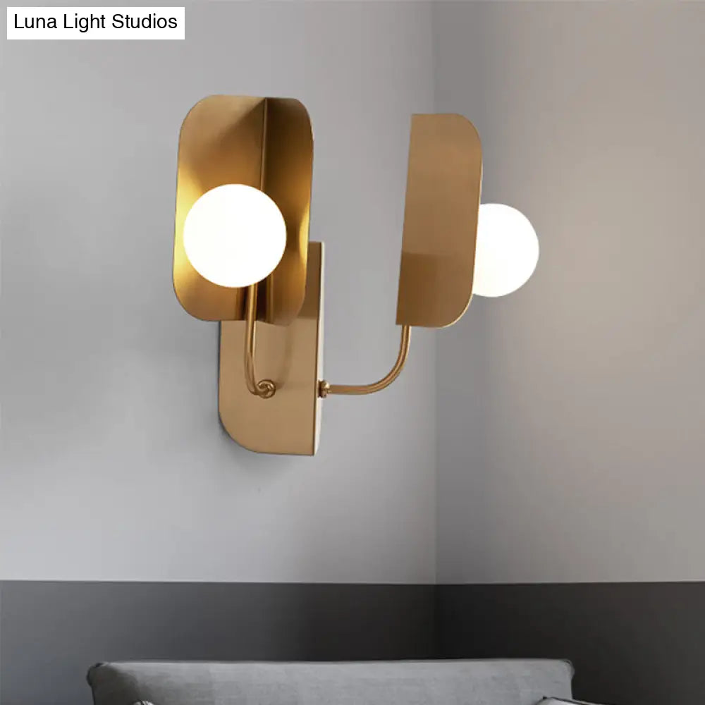 Modern Gold Globe Wall Sconce Light - 2-Light Led Metal Mount Lamp For Living Room