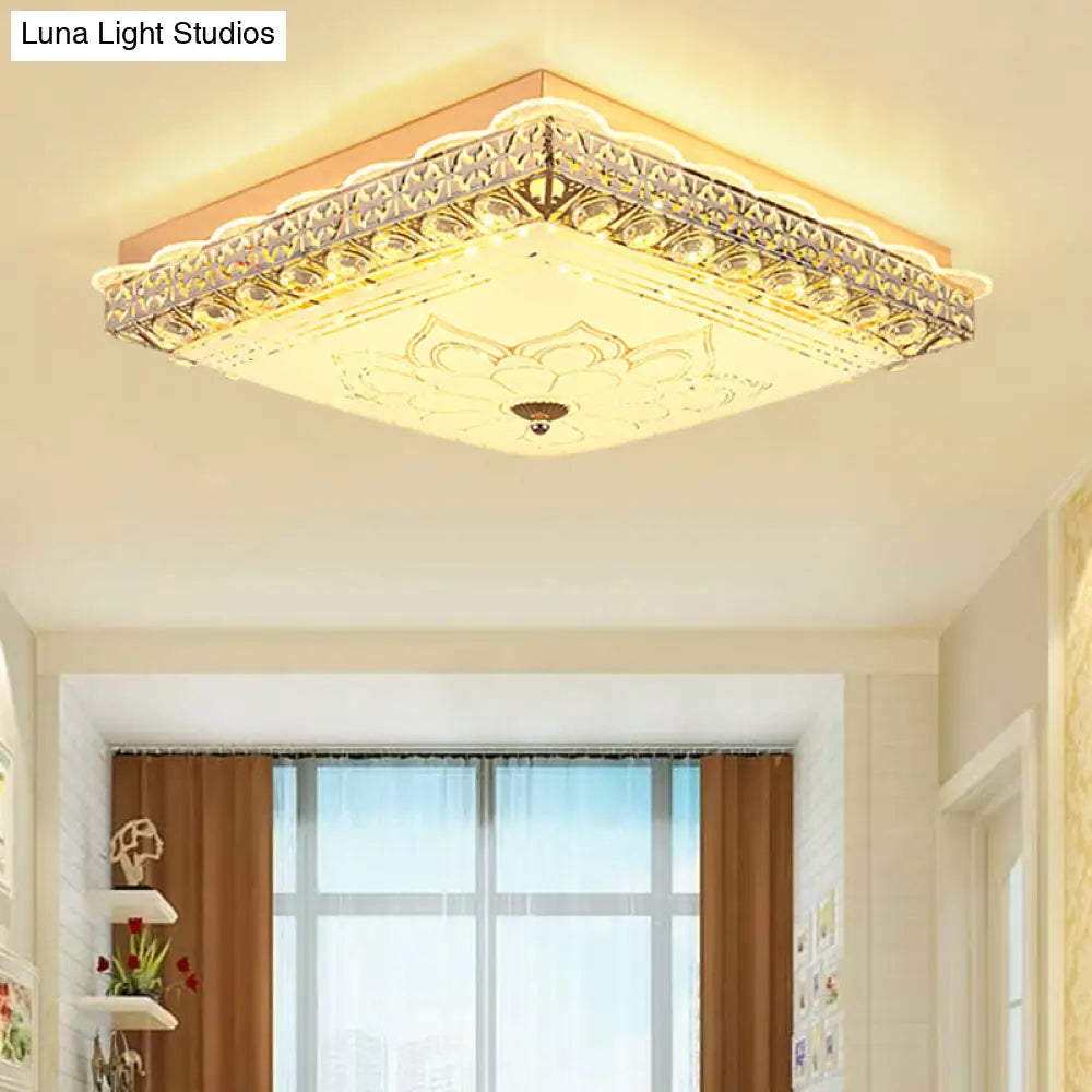 Modern Gold Led Ceiling Light Fixture For Bedroom - Crystal Block Design