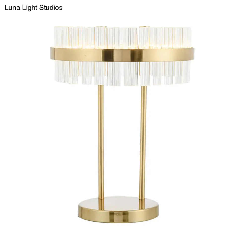 Modern Gold Led Crystal Drum Table Lamp For Bedroom - Hand-Cut Small Desk Light