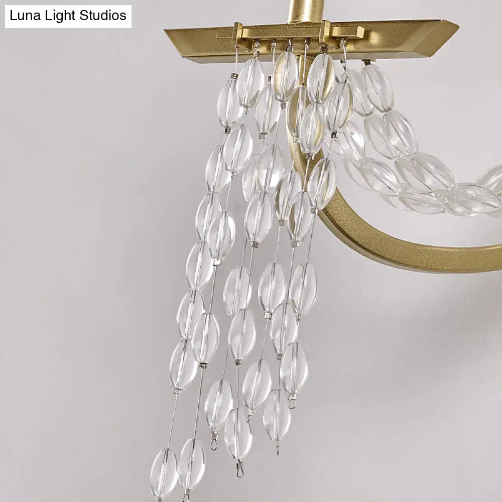 Modern Gold Metal Candle Wall Sconce With Crystal Tassel - Luxurious 2-Head Light