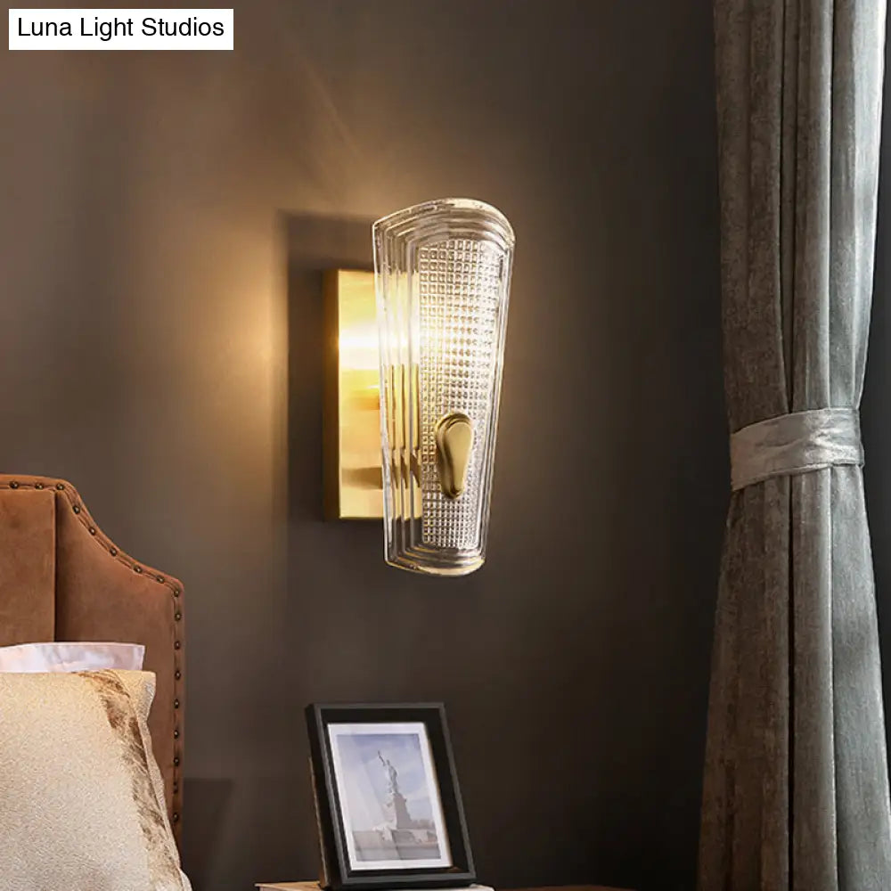 Modern Gold Rectangle Backplate Metal Wall Lamp With Prismatic Glass Shade - 1/2-Head Sconce Light