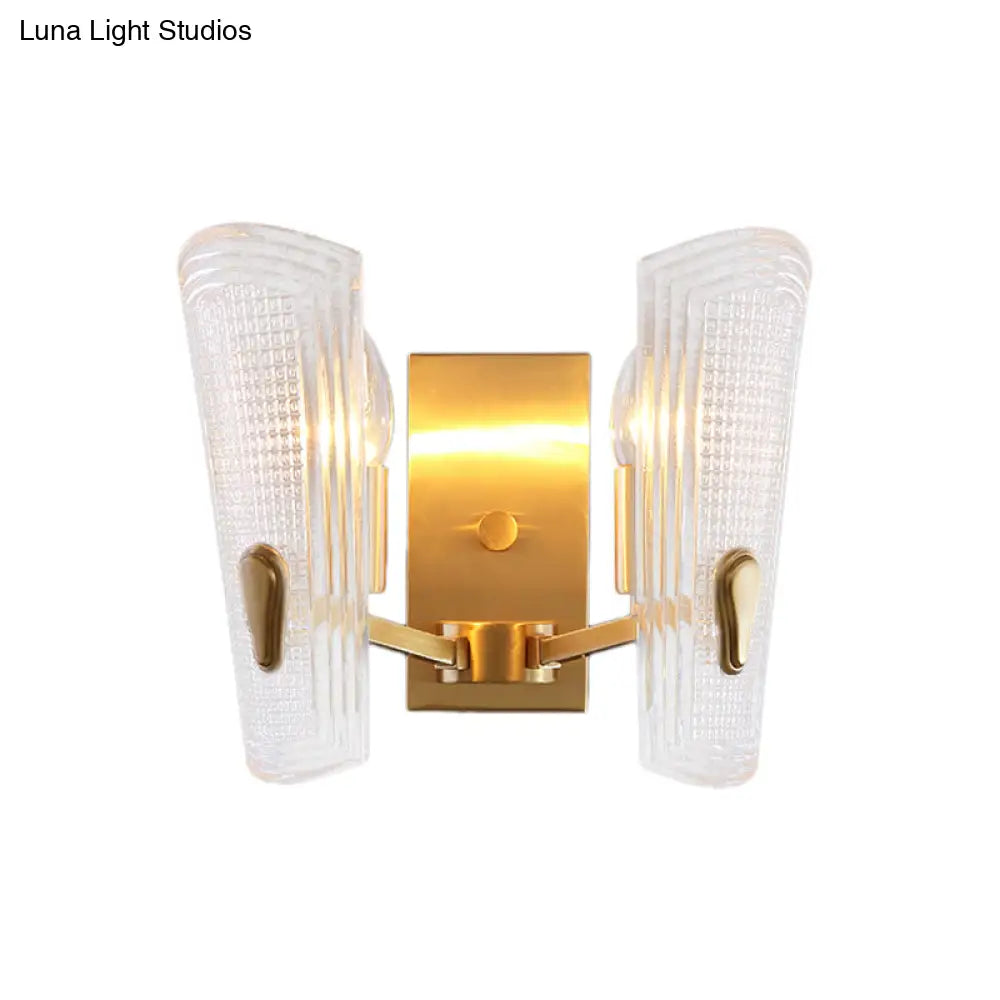 Modern Gold Rectangle Backplate Metal Wall Lamp With Prismatic Glass Shade - 1/2-Head Sconce Light